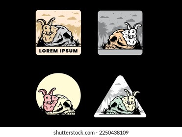 illustration design of rabbit hiding inside human skull