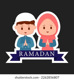 illustration design ramadan kareem sticker muslim couple