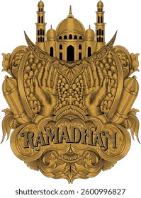 Illustration design with a Ramadan theme combined with several Islamic ornaments