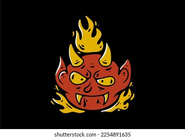 Illustration design of a red devil with yellow flame