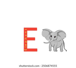 Illustration design of red letter E with cute elephant animal icon