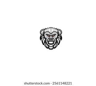 Illustration design of a red-eyed, fanged monkey head full of anger