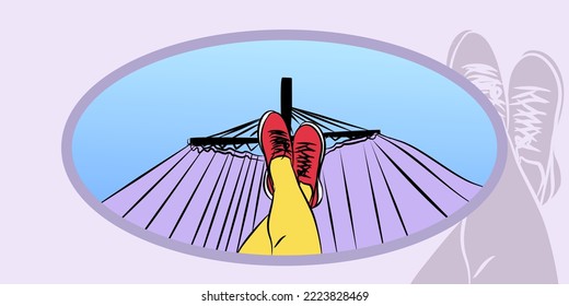 illustration design of relaxed legs stretched out on a swing, the concept of enjoying the holiday season or on the weekend. vector