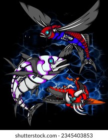 illustration of the design of a robotic sea fish fight