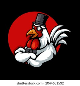 illustration design of a rooster wearing a magic hat