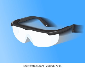Illustration design of safety glasses icon, fashionable, for eye protection against the dangers of chemical splashes, debris or radiation, realistic icon vector with shadow on gradient blue background