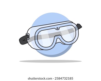 Illustration design for a safety glasses icon made from transparent plastic, protective goggles, for eye safety from irritation while working, realistic vector black outline with a circle shape