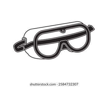 Illustration design of a safety glasses icon made of transparent plastic, protective goggles, for eye safety from irritation while working, black and white style realistic icon vector