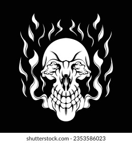 illustration design for scary skull head t-shirt and merchandise with smoke effect