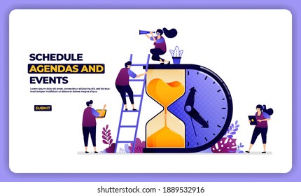 Illustration Design Of Schedule Agenda And Effect. Managing Working And Holiday. Designed For Landing Page, Banner, Website, Web, Poster, Mobile Apps, Homepage, Social Media, Flyer, Brochure, Ui Ux