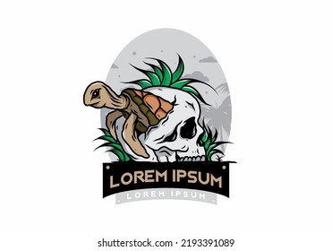 illustration design of the Sea turtle in the skull shape with several grass