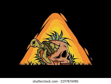 illustration design of the Sea turtle in the skull shape with several grass
