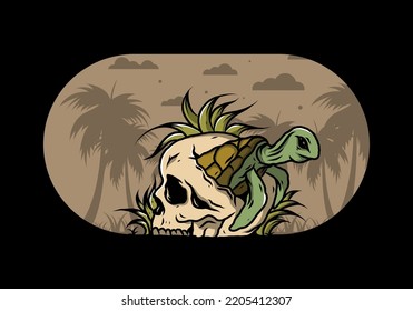 diseño ilustrativo de la tortuga marina en forma de cráneo con varias hierbas