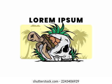 illustration design of the Sea turtle in the skull shape with several grass