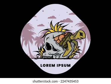 illustration design of the Sea turtle in the skull shape with several grass