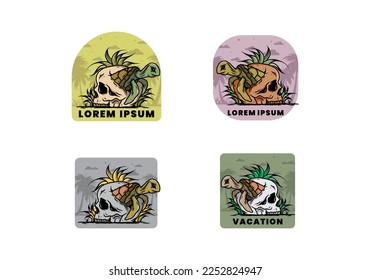 illustration design of the Sea turtle in the skull shape with several grass
