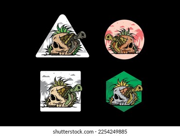 illustration design of the Sea turtle in the skull shape with several grass