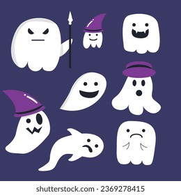 Illustration design set cute halloween ghost