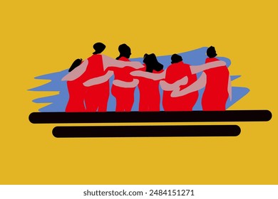 illustration design of several people embracing to strengthen each other. 