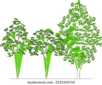 Imagen completa del Vector de las plantas y de los árboles en los parques y los bosques para enverdecer en la metrópoli