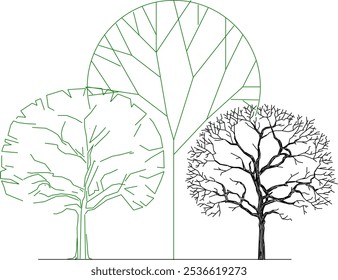 Imagen completa del Vector de las plantas y de los árboles en los parques y los bosques para enverdecer en la metrópoli