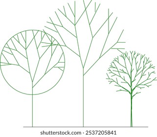 Imagen completa del Vector de las plantas y de los árboles en los parques y los bosques para enverdecer en la metrópoli