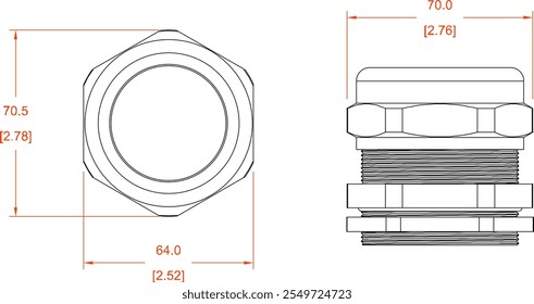 illustration design sketch drawing detail Cable Glands With Lock Nut