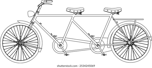 Illustration Design Skizze Vektorbild des alten klassischen Vintage Tandem Fahrrad für Radfahren mit Partner