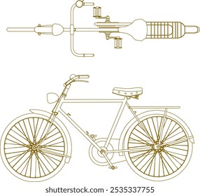 illustration design sketch vector image of old classic vintage bicycle for cycling with partner