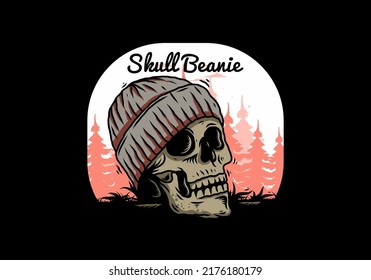 Illustration design of a Skull head wearing beanie