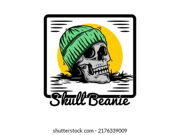 Illustration design of a Skull head wearing beanie