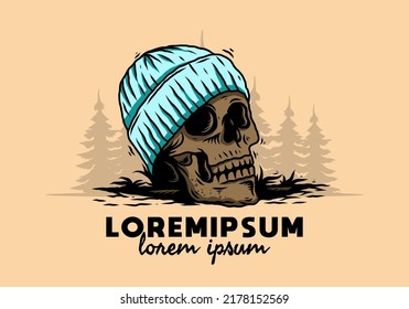 Illustration design of a Skull head wearing beanie