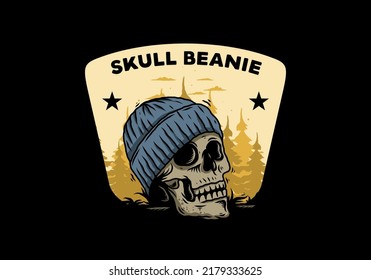 Illustration design of a Skull head wearing beanie