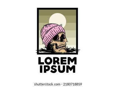 Illustration design of a Skull head wearing beanie