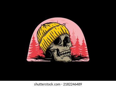 Illustration design of a Skull head wearing beanie