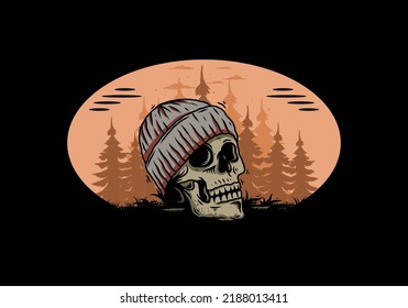 Illustration design of a Skull head wearing beanie