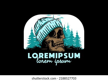 Illustration design of a Skull head wearing beanie