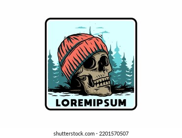 Illustration design of a Skull head wearing beanie