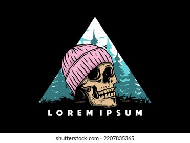 Illustration design of a Skull head wearing beanie