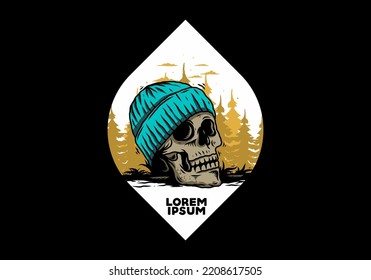 Illustration design of a Skull head wearing beanie