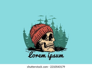 Illustration design of a Skull head wearing beanie