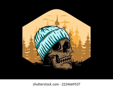 Illustration design of a Skull head wearing beanie