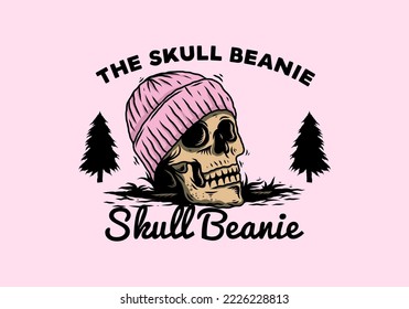 Illustration design of a Skull head wearing beanie