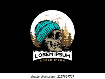 Illustration design of a Skull head wearing beanie