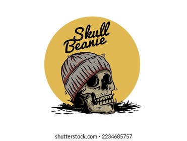 Illustration design of a Skull head wearing beanie