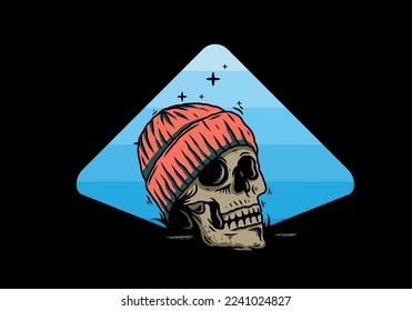 Illustration design of a Skull head wearing beanie
