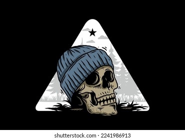 Illustration design of a Skull head wearing beanie