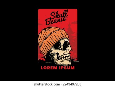 Illustration design of a Skull head wearing beanie