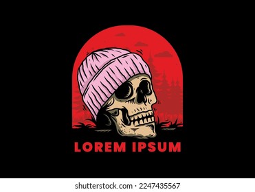 Illustration design of a Skull head wearing beanie