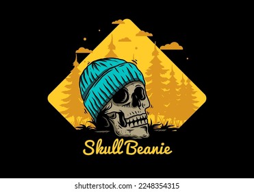 Illustration design of a Skull head wearing beanie
